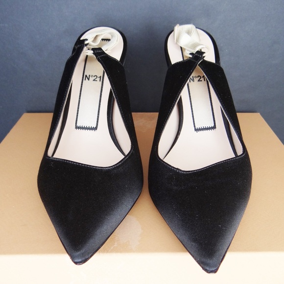 NEW N°21 Pointed Satin Slingback Black Stiletto heel Size 7 - Picture 7 of 14